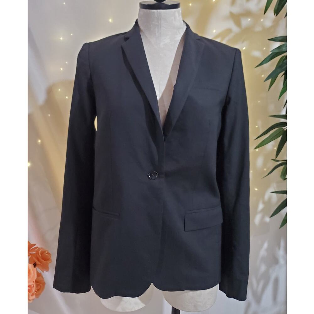 Helmut Lang One Button Wool Blazer Suit Jacket Womens Size 4 Black Office Career